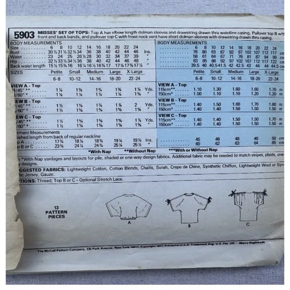 Vtg 70s McCall's 5903 Sewing Pattern Sz M Top Blouse Shirt Cut & Complete